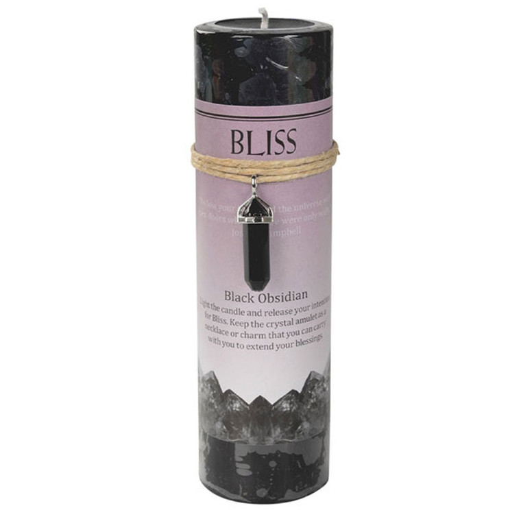 Bliss Pillar Candle with Obsidian Pendant (Crystal Energy Candle)