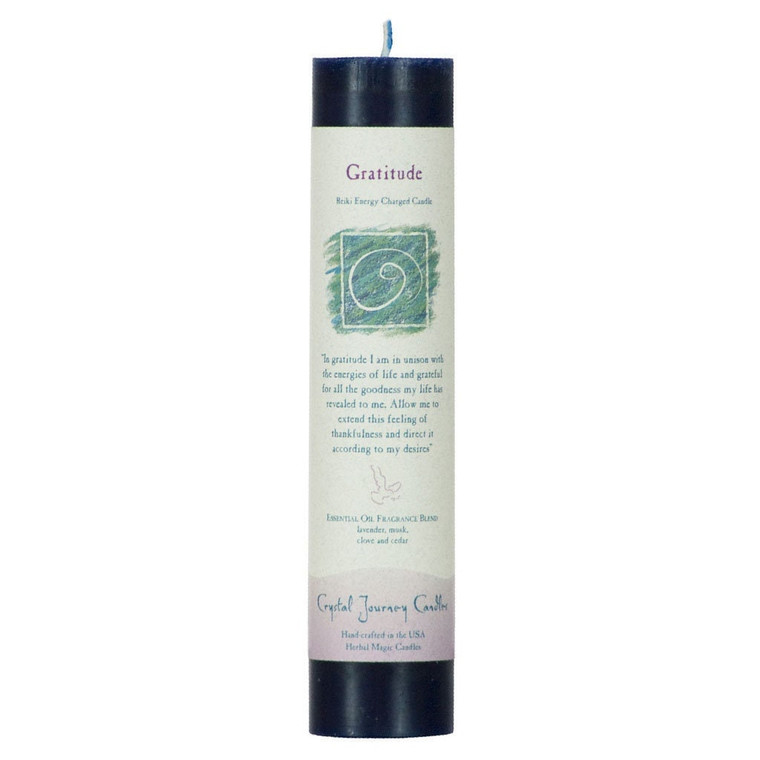 Gratitude Reiki Charged Pillar Candle by Crystal Journey