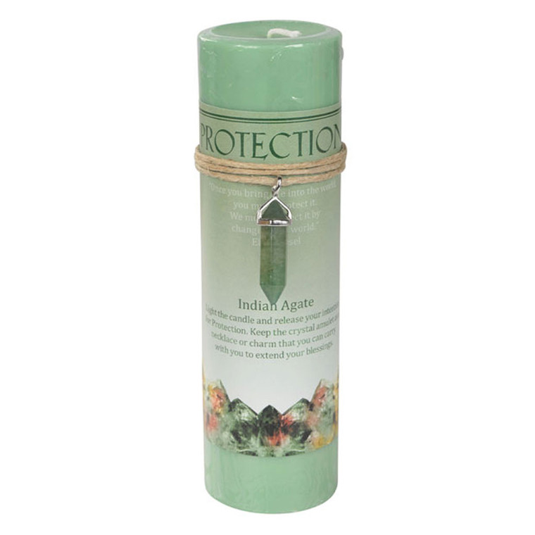 Protection Pillar Candle with Indian Agate Pendant (Crystal Energy Candle)