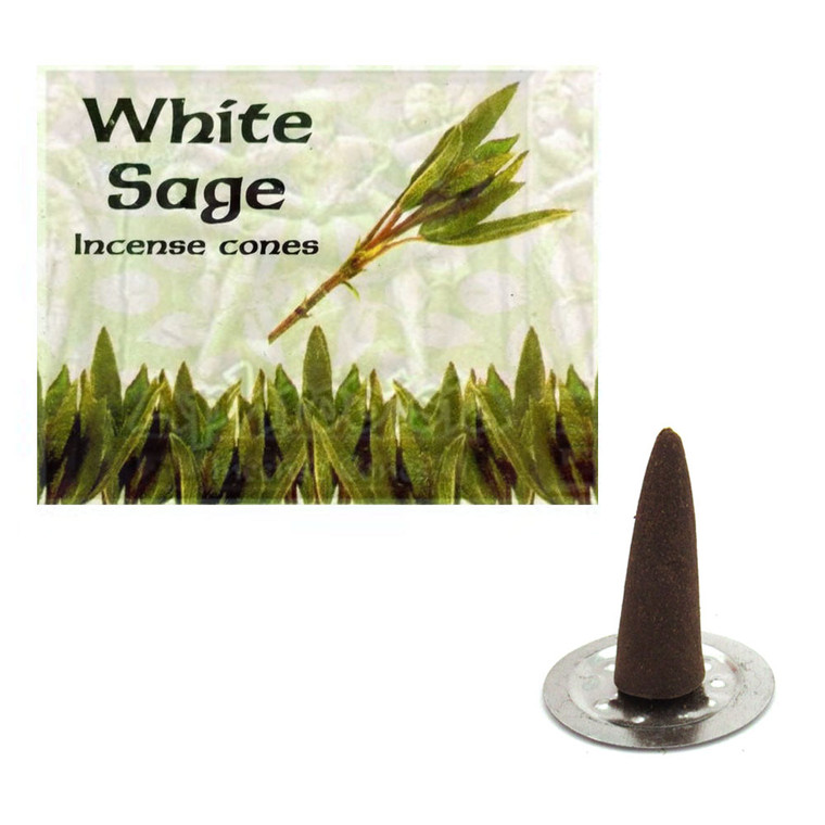 White Sage Incense Cones by Kamini (Box of 10 Cones)