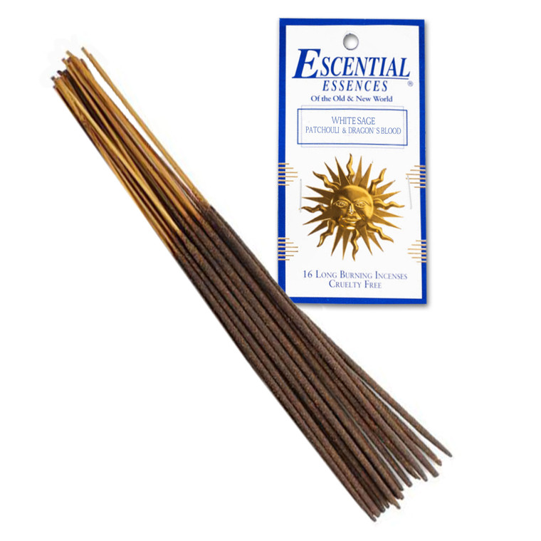 White Sage, Patchouli, & Dragon's Blood Incense Sticks by Escential Essences (Package of 16)