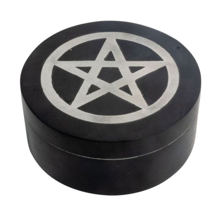 Pentagram Inlaid Soapstone Box (4 Inches)