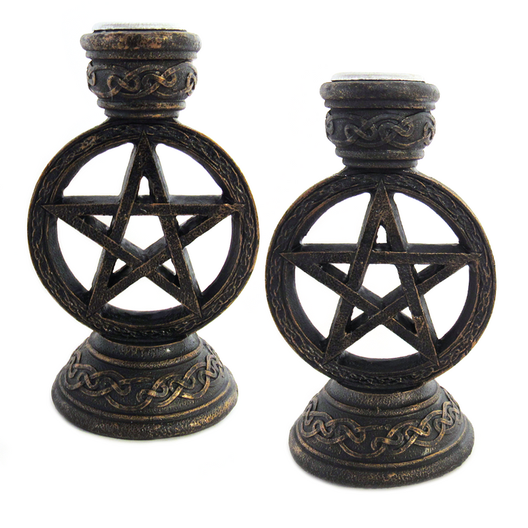 Wicca Pentagram Taper Candle Holders (Set of 2)