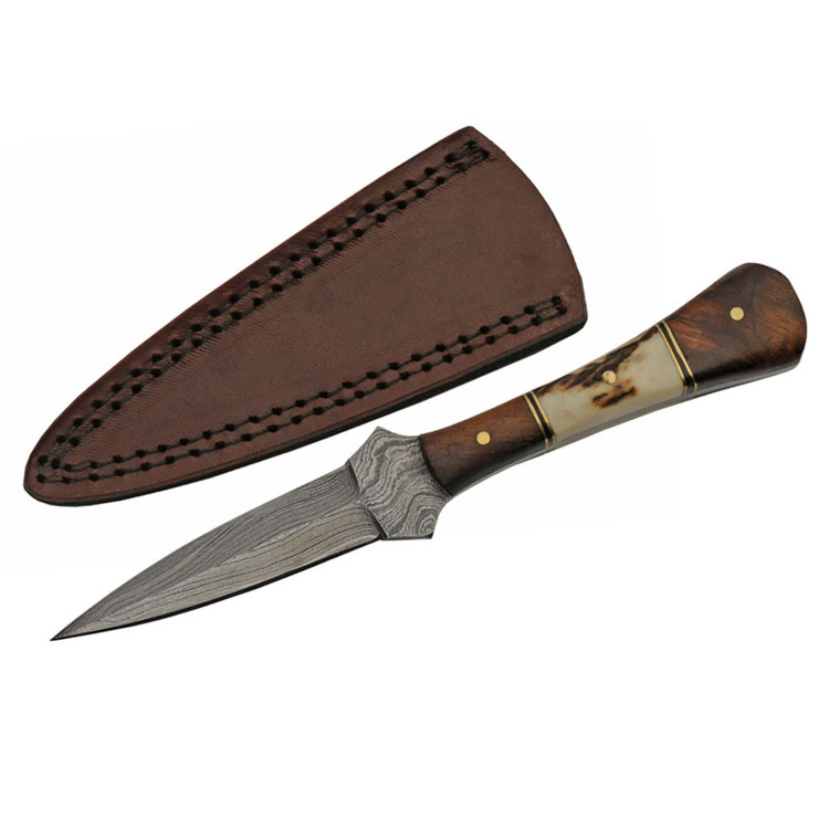 Baby Damascus Athame with Wood and Bone Handle