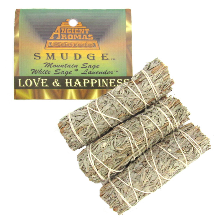 Package of 3 Love & Happiness Smudge Sticks (4 Inches) by Ancient Aromas