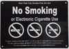 NYC smoke free air act No smoking or electronic cigarette use BUILDING SIGN