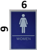 WOMEN Restroom Sign- BLUE- Braille SIGNAGE with Raised Tactile Graphics and Letters