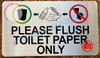 PLEASE FLUSH TOILET PAPER ONLY SIGN- BRUSHED ALUMINUM