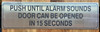 PUSH UNTIL ALARM SOUNDS SILVER SAFETY SIGN