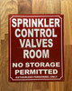 SPRINKLER CONTROL VALVES ROOM SAFETY SIGN