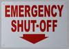 Emergency Shut-Off Arrow Down  Building Sign Emergency Shut-Off Arrow Down  Building Sign