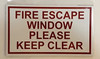 FIRE Escape Window Please Keep ClearBuilding Sign FIRE Escape Window Please Keep ClearBuilding Sign