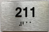 Signage Apartment number  - Unit number  / Suite number  comes with Raised letters & Grade 2 Braille - Includes Red Adhesive pad for Easy Installation - The park Ave Line (Apt 211)