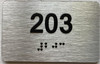 Signage Apartment number  - Unit number  / Suite number  comes with Raised letters & Grade 2 Braille - Includes Red Adhesive pad for Easy Installation - The park Ave Line (Apt 203)