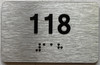 Signage Apartment number  - Unit number  / Suite number  comes with Raised letters & Grade 2 Braille - Includes Red Adhesive pad for Easy Installation - The park Ave Line (Apt 118)