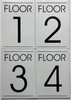 Signage Floor Number set  - 4-Pack Metal Floor s, Aluminum s for First, Second, Third, Fourth Floor  (WHITE )