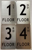 Signage Floor Number set  - 4-Pack Metal Floor s, Aluminum s for First, Second, Third, Fourth Floor  (SILVER )