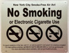 NYC NO SMOKING OR ELECTRONIC CIGARETTES  Signage NYC NO SMOKING OR ELECTRONIC CIGARETTES  Signage
