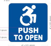 Sign Push to open with symbol of wheelchair  - ada
