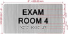 Sign EXAM ROOM S with Raised letters/Image & Grade 2 Braille - Includes Red Adhesive pad for Easy Installation (Brushed Aluminum/silver) - The park Ave Line (EXAM ROOM 4)