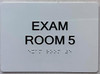 Exam room  with Raised letters,Grade 2 Braille 5" W x 7" H,white, Tacticle , double sided tape- The sensation line Safety Sign