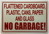 Flattened Cardboard Plastic Cans Paper And Glass No Garbage Signage