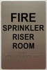FIRE SPRINKLER RISER ROOM  Raised letters , Raised Image & Grade 2 Braille - Includes Red Adhesive pad for Easy Installation Hpd Sign
