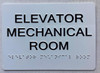 Elevator Mechanical Room  with Raised letters/Image & Grade 2 Braille - Includes Red Adhesive pad for Easy Installation Signage