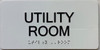 Utility Room  with Raised letters/Image & Grade 2 Braille - Includes Red Adhesive pad for Easy Installation Sign