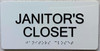 Janitor Closet  with Raised letters/Image & Grade 2 Braille - Includes Red Adhesive pad for Easy Installation Building Sign