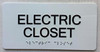 Electric Closet  with Raised letters/Image & Grade 2 Braille - Includes Red Adhesive pad for Easy Installation Safety Sign