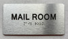 MAIL ROOM  with Raised letters/Image & Grade 2 Braille - Includes Red Adhesive pad for Easy Installation Signage
