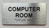 COMPUTER ROOM  with Raised letters/Image & Grade 2 Braille - Includes Red Adhesive pad for Easy Installation Signage
