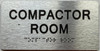 COMPACTOR ROOM  with Raised letters/Image & Grade 2 Braille - Includes Red Adhesive pad for Easy Installation