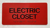 Electric Closet SIGNAGE Raised letters & Grade 2 Braille - Includes Red Adhesive pad for Easy Installation