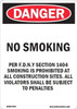 NYC NO Smoking ON JOB SITE SECTION 1404 Sign NYC NO Smoking ON JOB SITE SECTION 1404 Sign