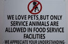 No Pets Allowed in Food Service Facilities SIGNAGE