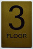 Floor 3 Sign-Tactile Signs - 3rd Floor Sign-Tactile Signs - Gold Floor 3 Sign-Tactile Signs - 3rd Floor Sign-Tactile Signs - Gold