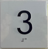 Elevator 3rd floor Sign/jamb plate floor 3 DOB SIGN letters/Image & Grade 2 Braille - Includes Red Adhesive pad for Easy Installation