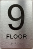 9th floor sign with Raised letters/Image & Grade 2 Braille - Includes Red Adhesive pad for Easy Installation