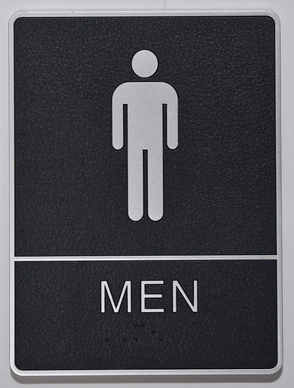 MEN Restroom Sign- BLACK- BRAILLE (PLASTIC SIGNS 9X6)- The Leather ...