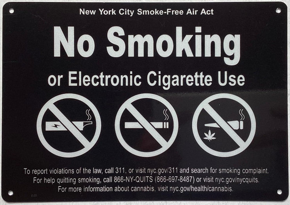 NYC smoke free air act No smoking or electronic cigarette use sign NYC smoke free air act No smoking or electronic cigarette use sign