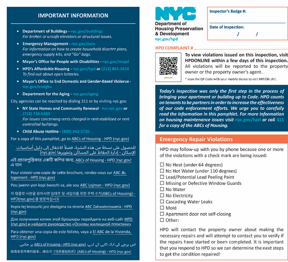 HPD Complaint Pamphlet for landloard review HPD Complaint Pamphlet for landloard review