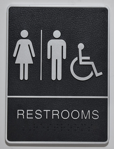 ACCESSIBLE Restrooms Sign- BLACK-Sign Braille Sign with Raised Tactile Graphics and Letters