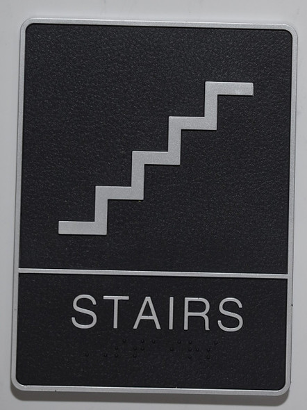 STAIRS Sign- BLACK- Sign Braille Sign with Raised Tactile Graphics and Letters