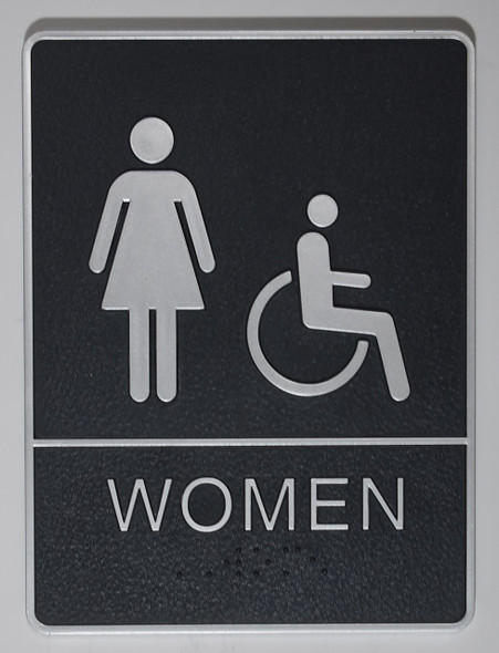 WOMEN ACCESSIBLE Restroom Sign- BLACK- Sign Braille Sign with Raised Tactile Graphics and Letters