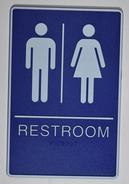 Restrooms Sign- BLUE- BRAILLE