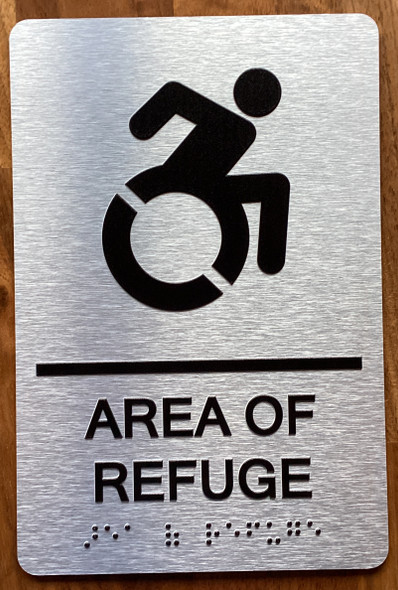 Area Of Refuge With Sign with Raised Letters Braille Sign