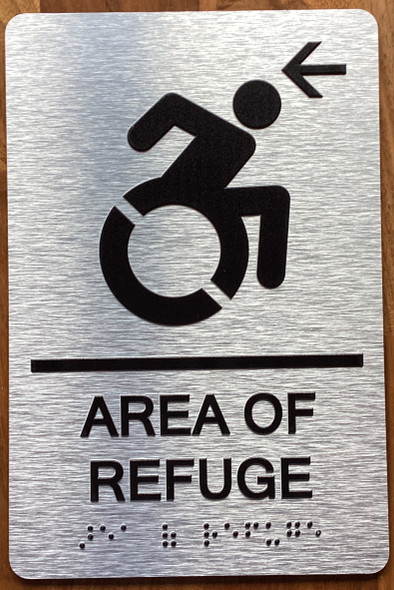 Area Of Refuge Left Arrow With Sign with Raised Letters Sign