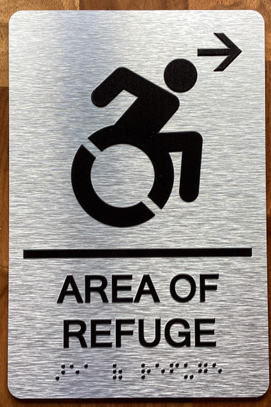 Area Of Refuge Right Arrow With Sign with Raised Letters Hpd Sign